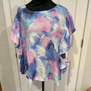 Zac & Rachel Pastel Blouse Ruffle Sleeve Size XL